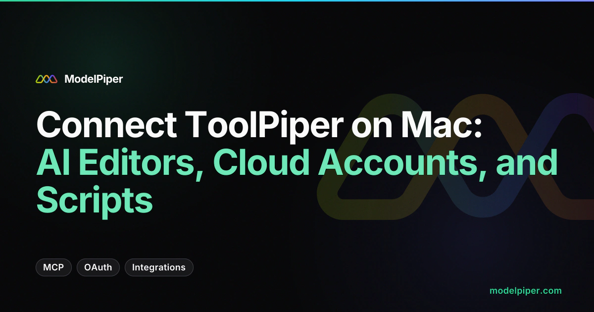 ToolPiper connecting to Claude Code, Cursor, Google Search Console, and a custom shell script through three local protocol surfaces
