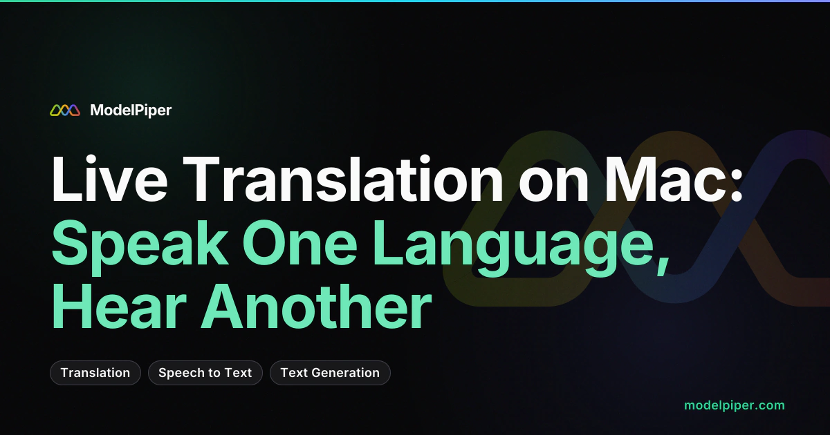 Screencast of live translation in ModelPiper - speaking English and hearing Portuguese output