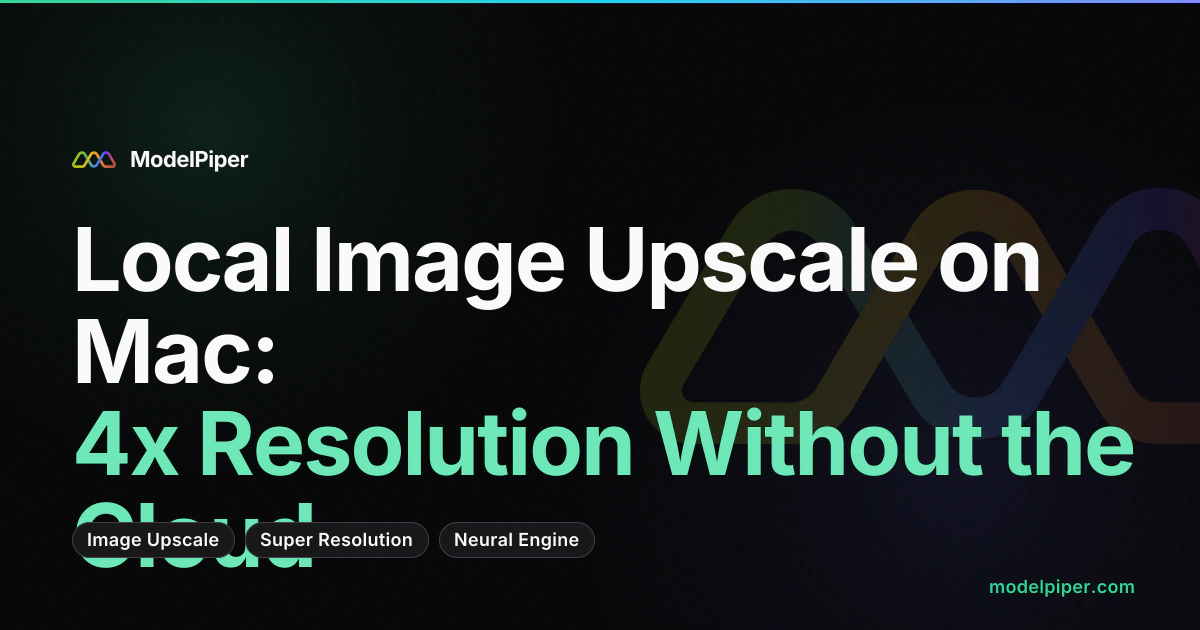 Screencast of image upscale in ModelPiper - dropping a low-resolution photo and seeing the 4x upscaled result