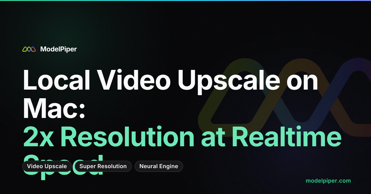 Screencast of video upscale in ModelPiper - dropping a 360p video and watching the 720p output with progress