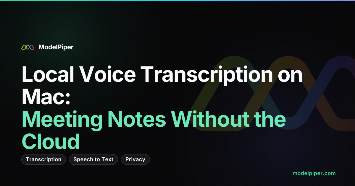 Screencast of local voice transcription in ModelPiper - recording audio and seeing real-time text output