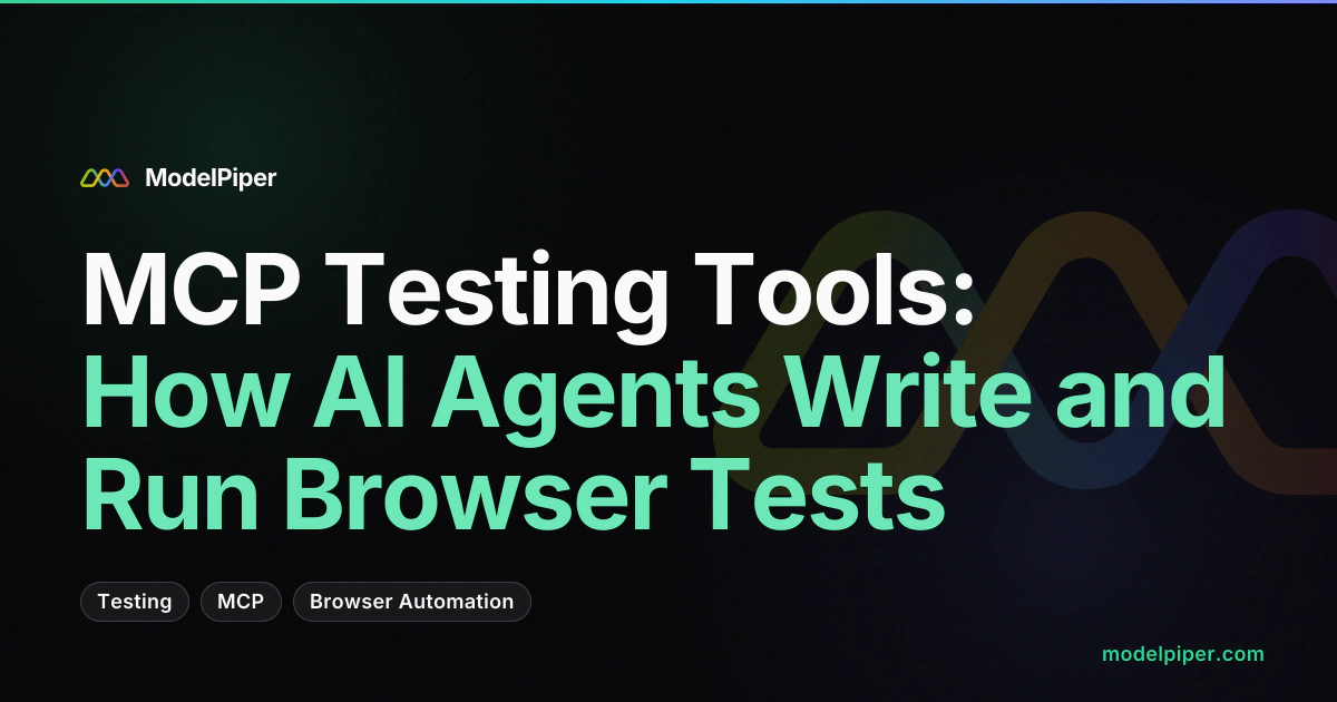 Diagram showing an AI agent using MCP tools to take a browser snapshot, generate test steps, and run them with pass/fail results