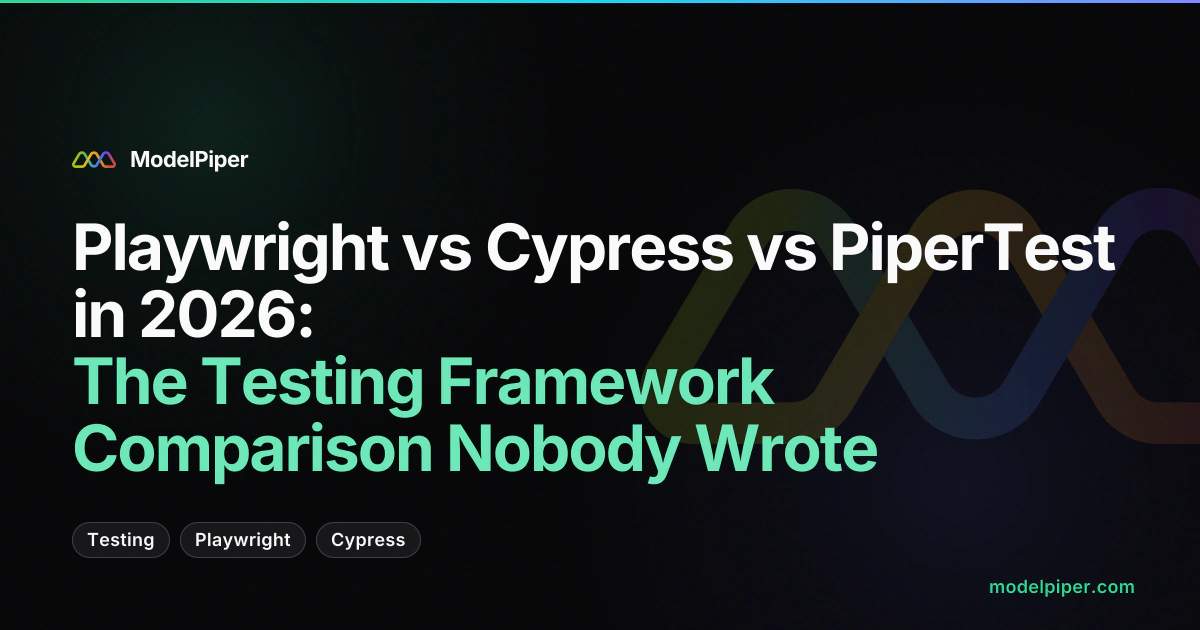 Three-way comparison diagram showing Playwright, Cypress, and PiperTest with their architectural approaches to browser testing