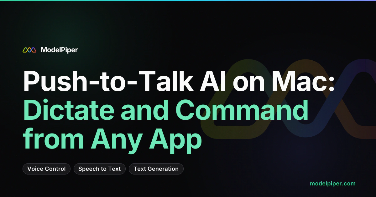 Screencast of ToolPiper push-to-talk dictation - holding Right Option, speaking, and text appearing at the cursor in VS Code