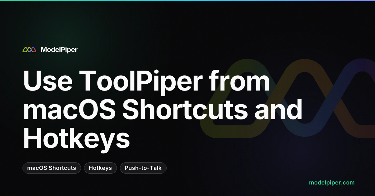 macOS Shortcuts.app editor showing a Get Contents of URL action calling ToolPiper